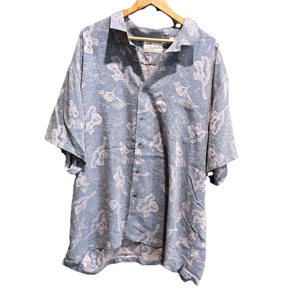 Kahala Aloha Smoke Gray Short Sleeve Men's Size 3XL Casual Button Down Shirt - Picture 1 of 5